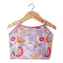Pine Kids Woven Sleeveless Choli Lehenga Set with Dupatta Embroidery & Sequin Detailing - Lilac