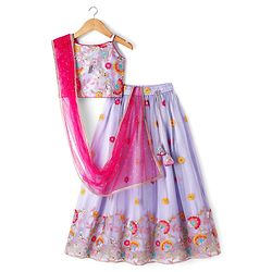 Pine Kids Woven Sleeveless Choli Lehenga Set with Dupatta Embroidery & Sequin Detailing - Lilac