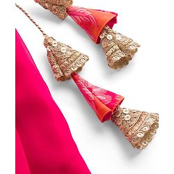Pine Kids Woven Half Sleeves Floral Printed Choli Lehenga Set with Dupatta & Sequin Detailing - Orange & Pink