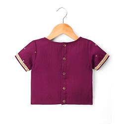 Pine Kids Woven Half Sleeves Embroidered Choli Lehenga Set With Dupatta - Multicolour