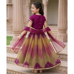 Pine Kids Woven Half Sleeves Embroidered Choli Lehenga Set With Dupatta - Multicolour