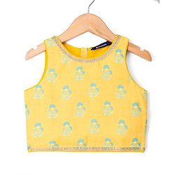Pine Kids Woven Sleeveless Lehenga Choli Set With Floral Print & Dupatta - White