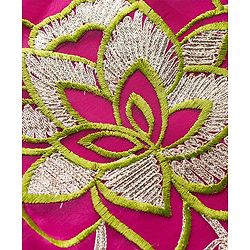 Pine Kids Viscose Woven Sleeveless Choli Lehenga Set with Dupatta & Floral Embroidery - Light Green & Dark Pink