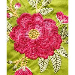 Pine Kids Viscose Woven Sleeveless Choli Lehenga Set with Dupatta & Floral Embroidery - Light Green & Dark Pink