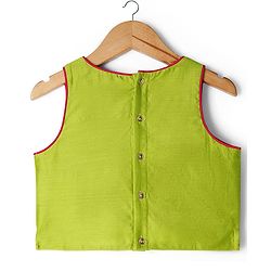 Pine Kids Viscose Woven Sleeveless Choli Lehenga Set with Dupatta & Floral Embroidery - Light Green & Dark Pink