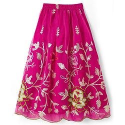 Pine Kids Viscose Woven Sleeveless Choli Lehenga Set with Dupatta & Floral Embroidery - Light Green & Dark Pink