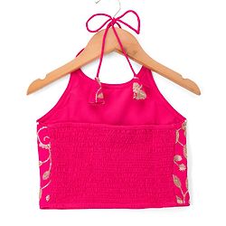 Pine Kids Woven Sleeveless Choli Lehenga Set Dupatta Floral Sequin Detailing - Dark Pink