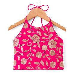 Pine Kids Woven Sleeveless Choli Lehenga Set Dupatta Floral Sequin Detailing - Dark Pink