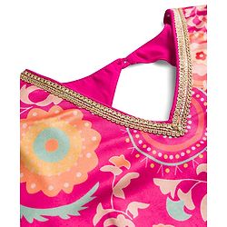 Pine Kids Woven Half Sleeves Lehenga Choli Set With Floral Print & Dupatta - Dark Pink