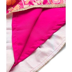 Pine Kids Woven Half Sleeves Lehenga Choli Set With Floral Print & Dupatta - Dark Pink