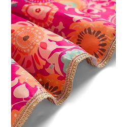 Pine Kids Woven Half Sleeves Lehenga Choli Set With Floral Print & Dupatta - Dark Pink