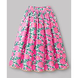 Pine Kids Woven Sleeveless Floral Printed Choli Lehenga Set With Dupatta - Multicolour