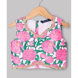 Pine Kids Woven Sleeveless Floral Printed Choli Lehenga Set With Dupatta - Multicolour