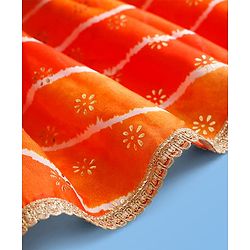 Pine Kids Woven Half Sleeves Lehenga Choli Set With Floral Embroidery & Dupatta - White & Orange