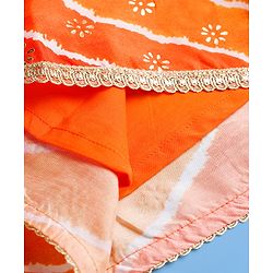 Pine Kids Woven Half Sleeves Lehenga Choli Set With Floral Embroidery & Dupatta - White & Orange