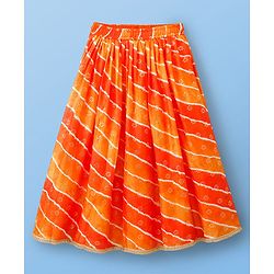 Pine Kids Woven Half Sleeves Lehenga Choli Set With Floral Embroidery & Dupatta - White & Orange