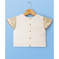 Pine Kids Woven Half Sleeves Lehenga Choli Set With Floral Embroidery & Dupatta - White & Orange