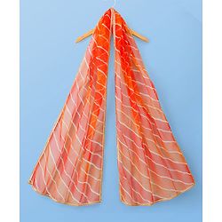 Pine Kids Woven Half Sleeves Lehenga Choli Set With Floral Embroidery & Dupatta - White & Orange