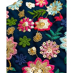 Pine Kids Woven Sleeveless Floral Embroidered Choli Lehenga Set with Sequin & Lace Detailing - Navy Blue