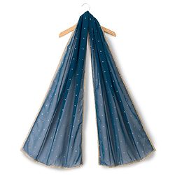 Pine Kids Woven Sleeveless Floral Embroidered Choli Lehenga Set with Sequin & Lace Detailing - Navy Blue