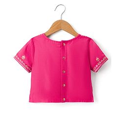 Pine Kids Woven Half Sleeves Floral Printed & Embroidered Choli Lehenga Set with Dupatta - Pink