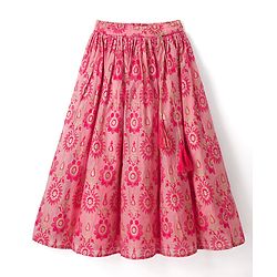 Pine Kids Woven Half Sleeves Floral Printed & Embroidered Choli Lehenga Set with Dupatta - Pink