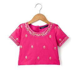 Pine Kids Woven Half Sleeves Floral Printed & Embroidered Choli Lehenga Set with Dupatta - Pink