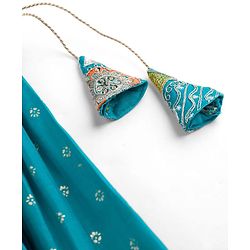 Pine Kids Woven Sleeveless Lehenga Choli Set With Sequin Detailing & Dupatta - Teal Blue