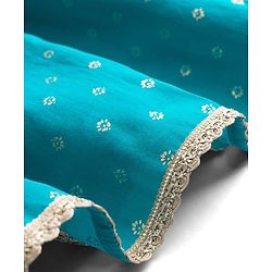 Pine Kids Woven Sleeveless Lehenga Choli Set With Sequin Detailing & Dupatta - Teal Blue