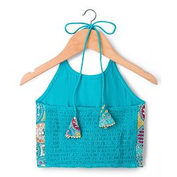 Pine Kids Woven Sleeveless Lehenga Choli Set With Sequin Detailing & Dupatta - Teal Blue