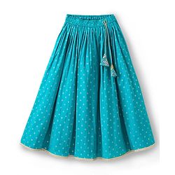 Pine Kids Woven Sleeveless Lehenga Choli Set With Sequin Detailing & Dupatta - Teal Blue