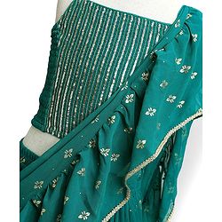 Pine Kids Woven Sleeveless Choli Lehenga Set with Dupatta Embroidery & Sequin Detailing - Teal Blue