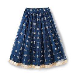 Pine Kids Woven Sleeveless Lehenga Choli Set With Floral Embroidery & Dupatta - Navy Blue