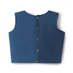 Pine Kids Woven Sleeveless Lehenga Choli Set With Floral Embroidery & Dupatta - Navy Blue