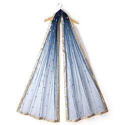 Pine Kids Woven Sleeveless Lehenga Choli Set With Floral Embroidery & Dupatta - Navy Blue