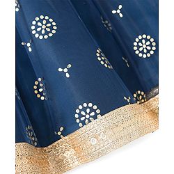 Pine Kids Woven Sleeveless Lehenga Choli Set With Floral Embroidery & Dupatta - Navy Blue