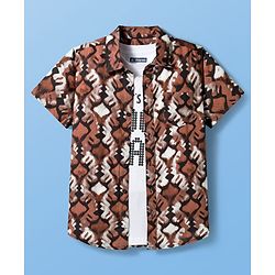 Pine Kids Woven Half Sleeves Printed Shirt With Inner Tee - Multicolor