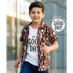 Pine Kids Woven Half Sleeves Printed Shirt With Inner Tee - Multicolor