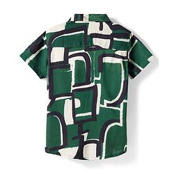 Pine Kids Woven Half Sleeves Abstract Printed Shirt With Inner Tee - Green & Off White