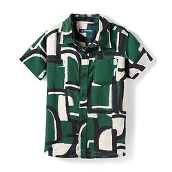 Pine Kids Woven Half Sleeves Abstract Printed Shirt With Inner Tee - Green & Off White