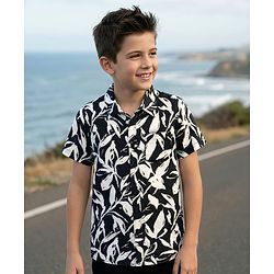 Pine Kids Woven Half Sleeves Shirt With Leaf Print - Multicolor