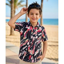 Pine Kids Woven Half Sleeves Shirt With Leaf Print - Multicolor