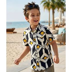 Pine Kids Woven Half Sleeves Shirt With Leaf Print - Multicolor