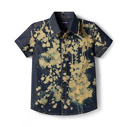 Pine Kids Denim Woven Half Sleeves Printed Shirt - Navy Blue