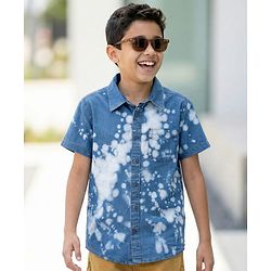 Pine Kids Denim Woven Half Sleeves Printed Shirt - Navy Blue