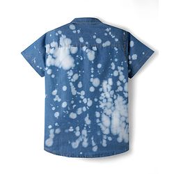 Pine Kids Denim Woven Half Sleeves Printed Shirt - Navy Blue