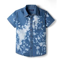 Pine Kids Denim Woven Half Sleeves Printed Shirt - Navy Blue