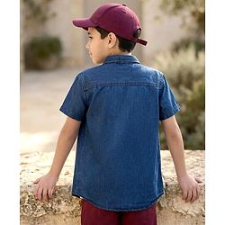 Pine Kids Woven Half Sleeves Solid Denim Shirt With Printed Inner Tee - Navy Blue