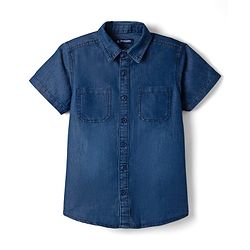 Pine Kids Woven Half Sleeves Solid Denim Shirt With Printed Inner Tee - Navy Blue