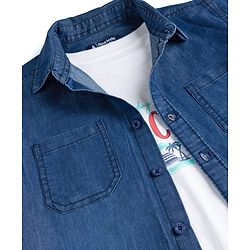 Pine Kids Woven Half Sleeves Solid Denim Shirt With Printed Inner Tee - Navy Blue